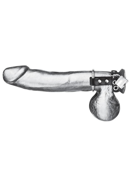 Blue Line C and B Gear Metal Cock Ring with Locking Ball Strap