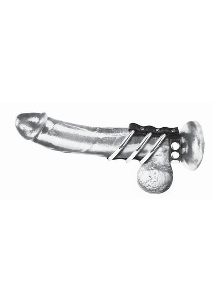 Blue Line C and B Gear Triple Metal Cock Ring with Adjustable Snap Ball Strap