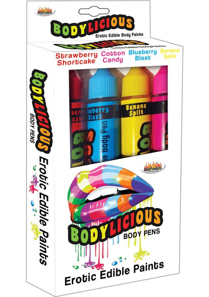Bodylicious Body Pens Erotic Edible Body Paints Assorted Flavors and Colors - Assorted Colors - 4 Each Per Pack