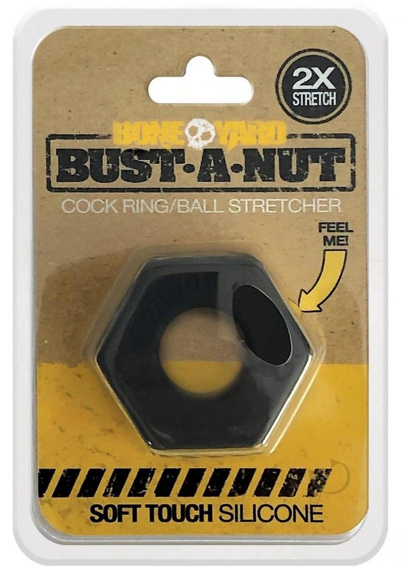 Boneyard Bust A Nut 2x Stretch Silicone Cock Ring Ball Stretcher - Black