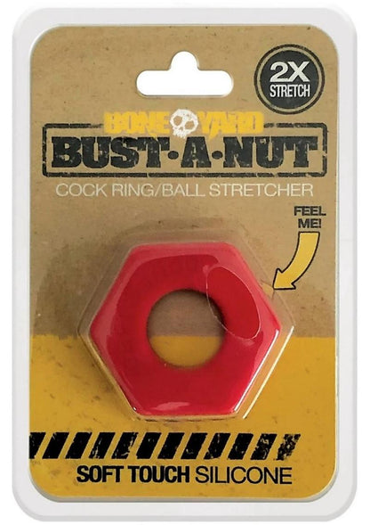 Boneyard Bust A Nut 2x Stretch Silicone Cock Ring Ball Stretcher - Red