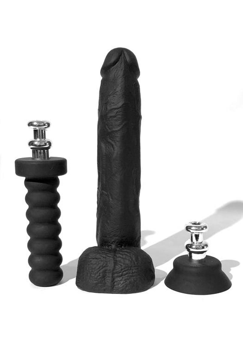 Boneyard Silicone Tool Kit Dildo with Balls 10in with Attachments - Black - 3 Per Set