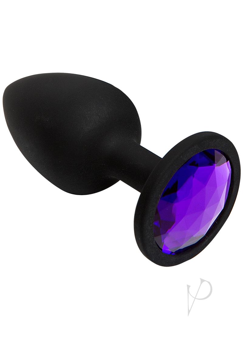 Booty Bling Jeweled Silicone Anal Plug - Purple - Small