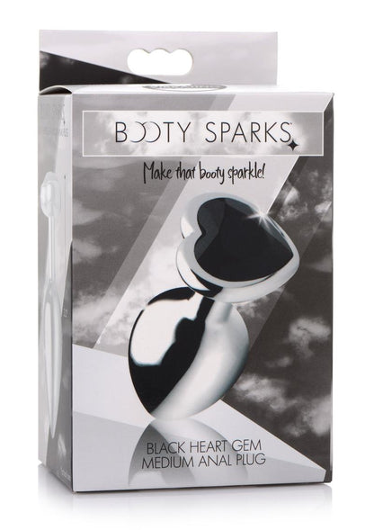 Booty Sparks Gemstones Black Heart Anal Plug - Black/Silver - Medium