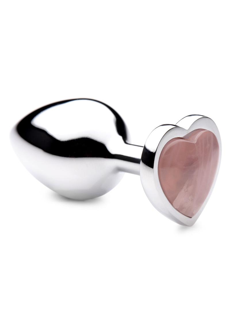 Booty Sparks Gemstones Rose Quartz Heart Anal Plug - Metal/Pink - Medium