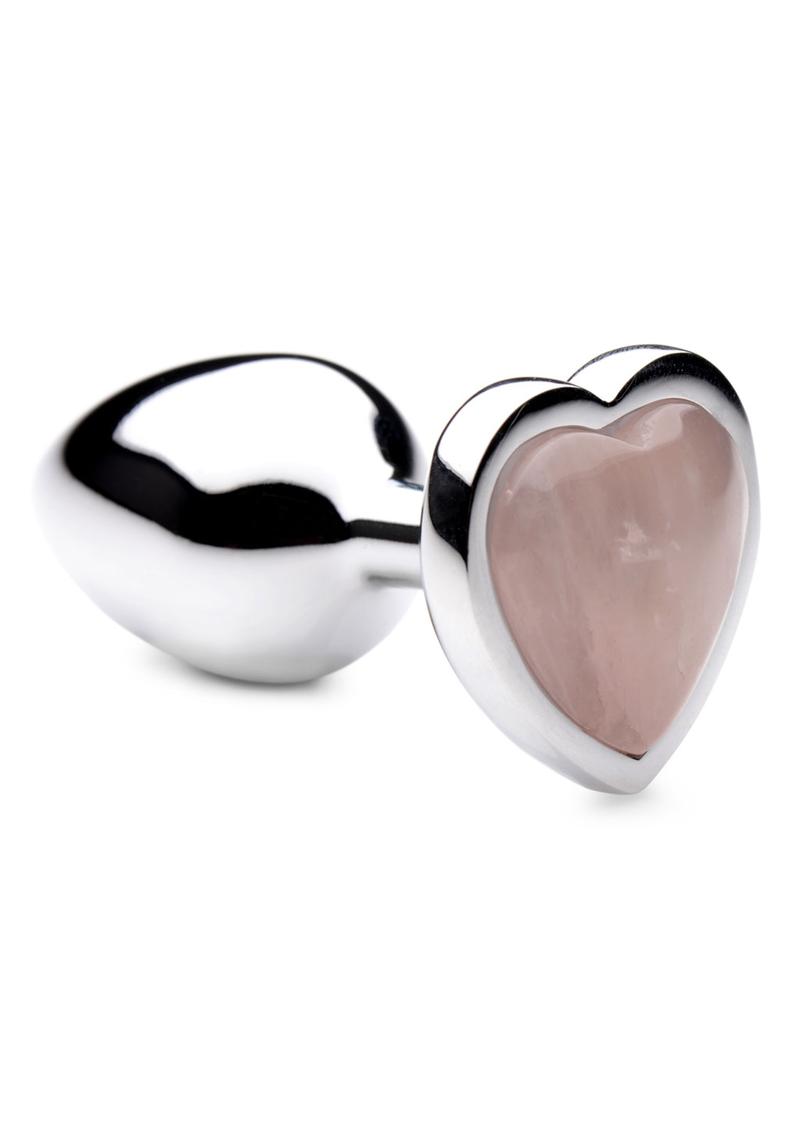 Booty Sparks Gemstones Rose Quartz Heart Anal Plug - Metal/Pink - Small