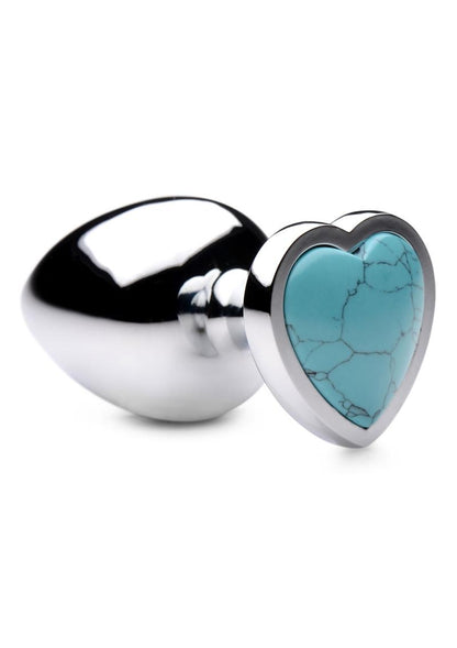 Booty Sparks Gemstones Turquoise Heart Anal Plug - Blue/Metal - Large