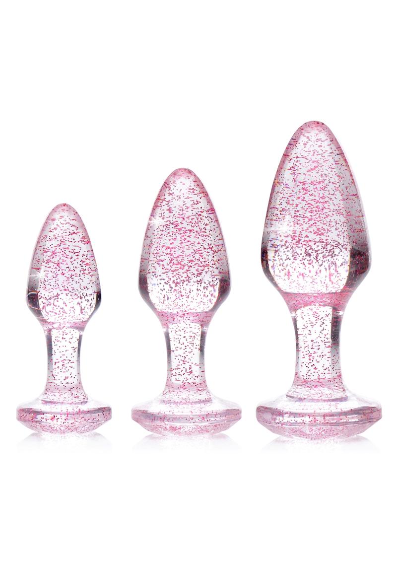 Booty Sparks Glitter Gem Anal Plug - Pink - Large/Medium/Small - 3pc/Set