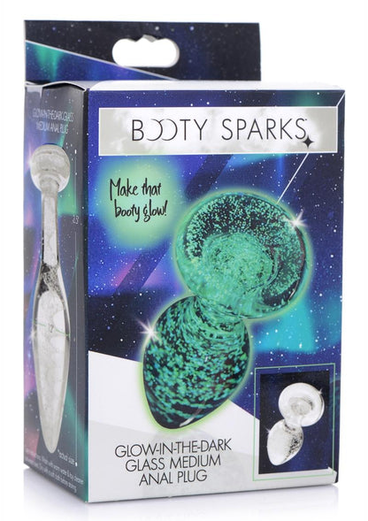 Booty Sparks Glow In The Dark Glass Anal Plug - Clear/Glow In The Dark - Medium