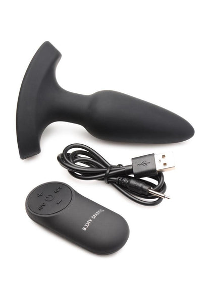 Booty Sparks Laser Heart Rechargeable Silicone Anal Plug with Remote Control - Small - Black with Red Lights