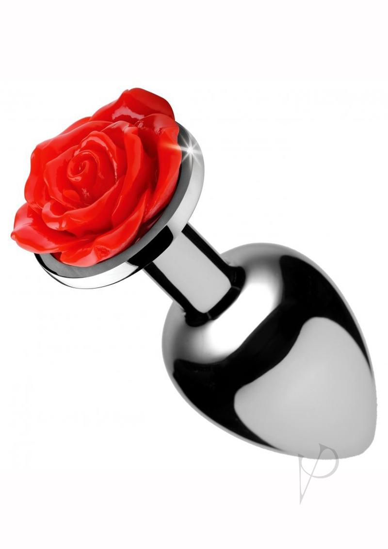 Booty Sparks Rose Anal Plug - Metal/Red/Silver - Medium