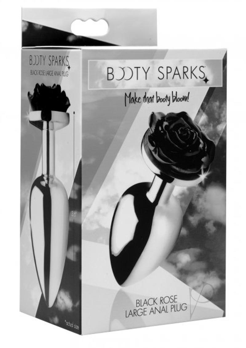 Booty Sparks Rose Butt Plug - Black/Metal - Large