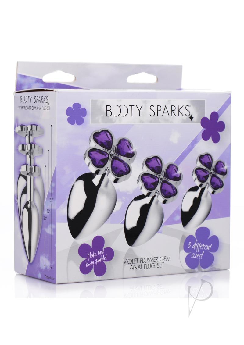 Booty Sparks Violet Flower Gem Anal Plug - Purple/Silver - Set