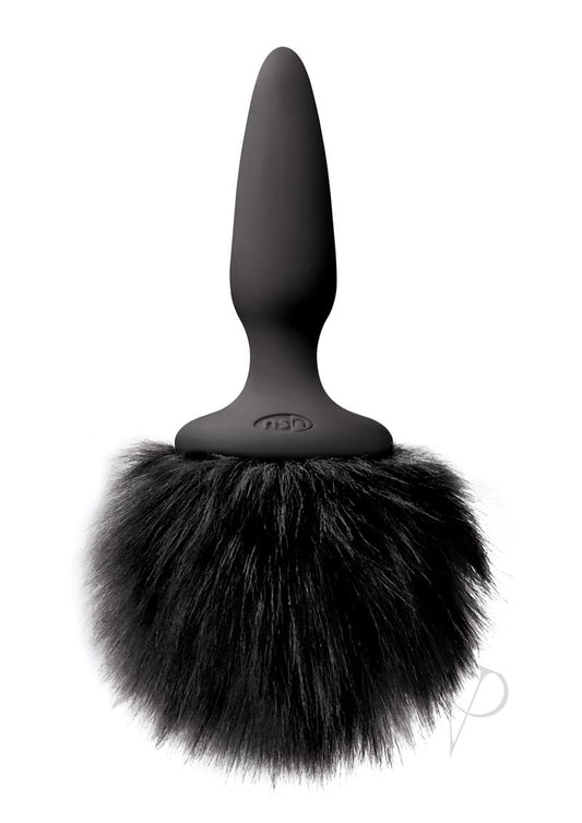 Bunny Tails Mini Silicone Butt Plug - Black Fur - Black