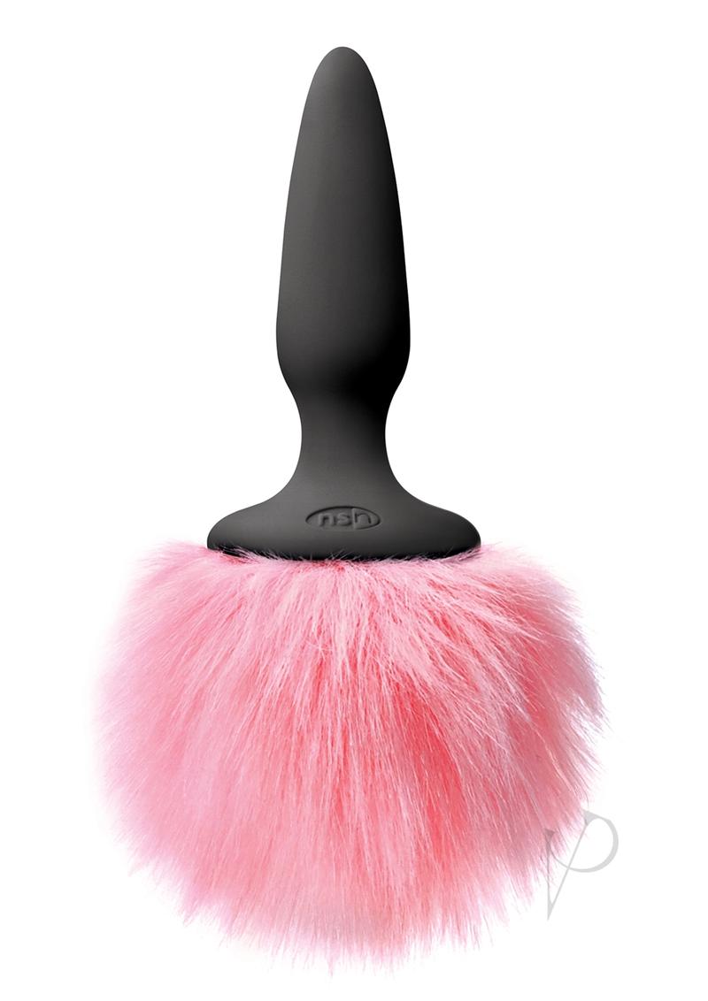 Bunny Tails Mini Silicone Butt Plug - Pink Fur - Black/Pink