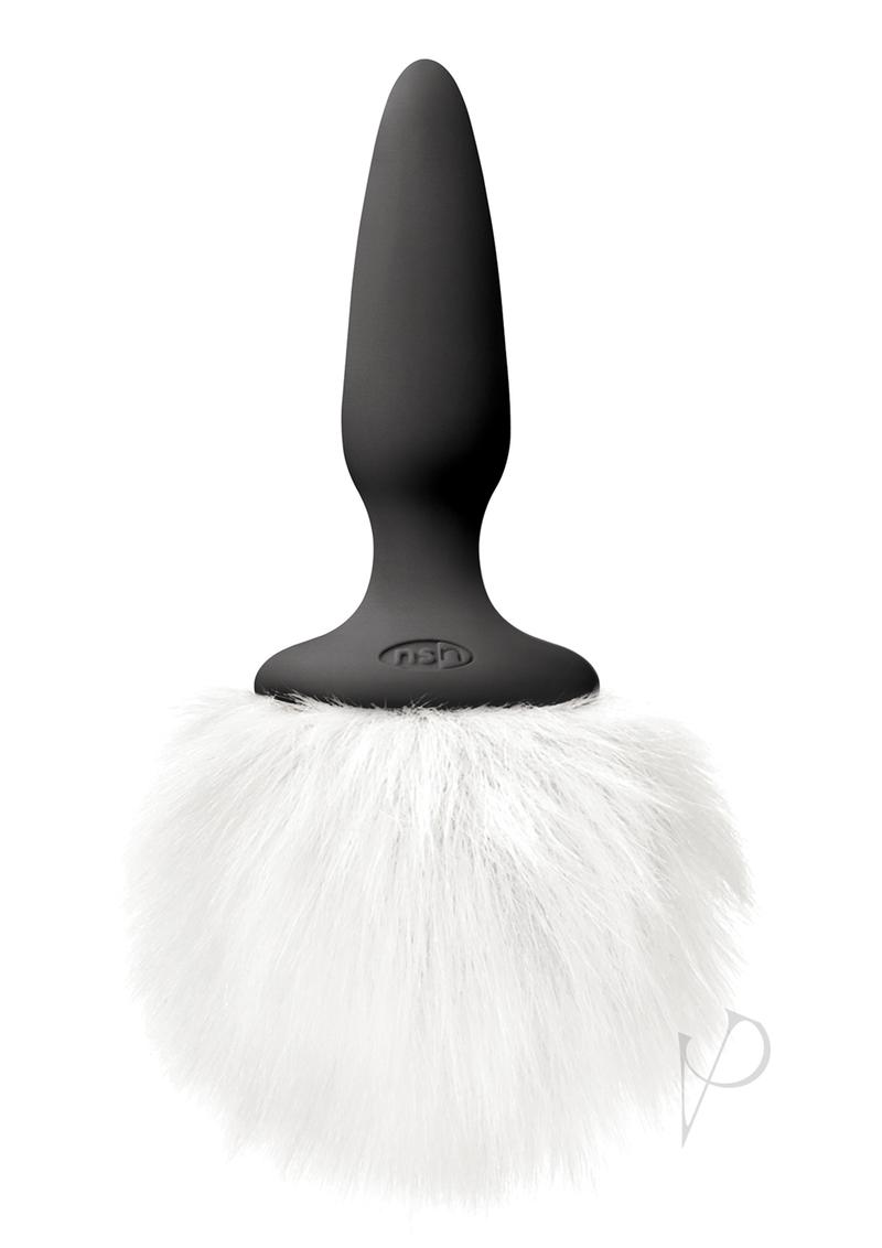 Bunny Tails Mini Silicone Butt Plug - White Fur - Black/White