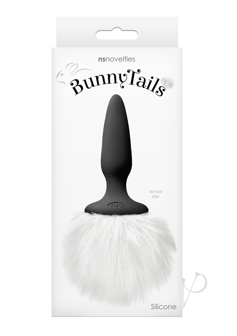 Bunny Tails Mini Silicone Butt Plug - White Fur - Black/White