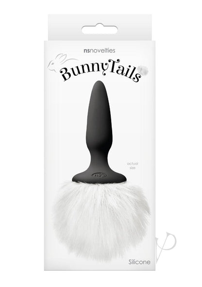 Bunny Tails Mini Silicone Butt Plug - White Fur - Black/White