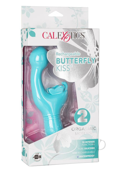 Butterfly Kiss Rechargeable Silicone Dual Vibrator - Blue