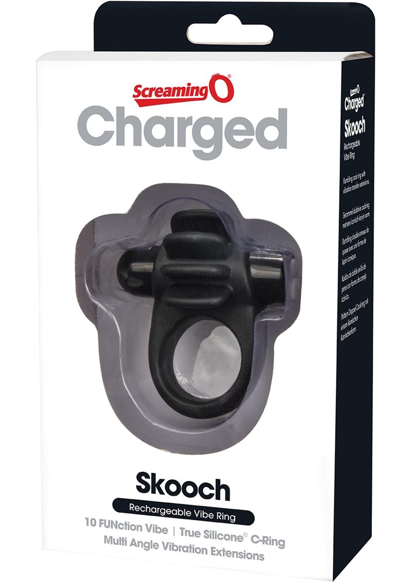 Charged Skooch Rechargeable Vibrating Silicone Cock Ring Waterproof - Black