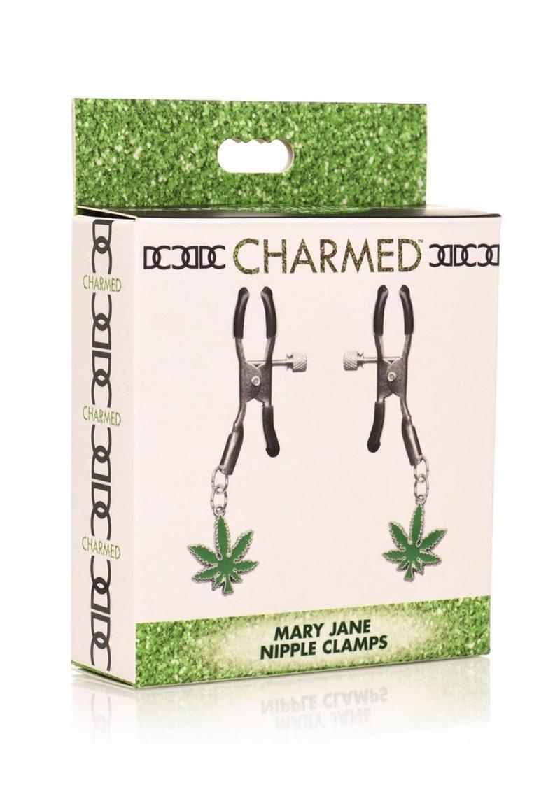 Charmed Mary Jane Nipple Clamps - Green/Metal/Silver