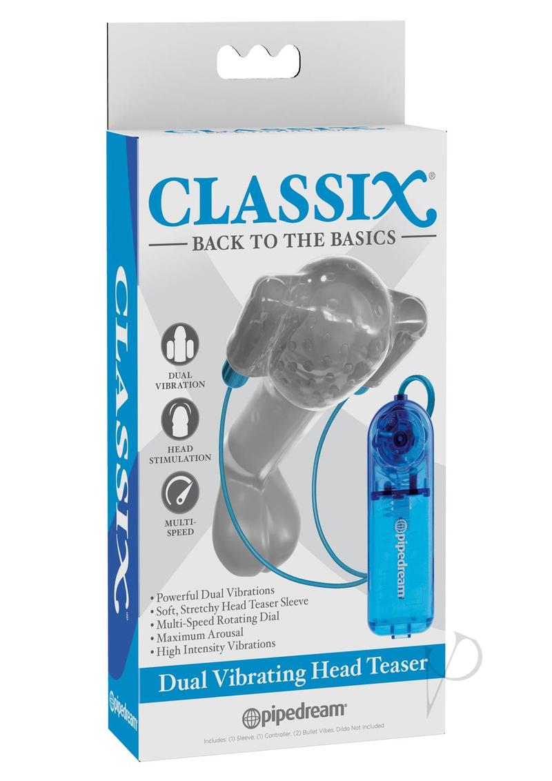 Classix Dual Vibrating Head Teaser with Remote Control - Blue/Clear