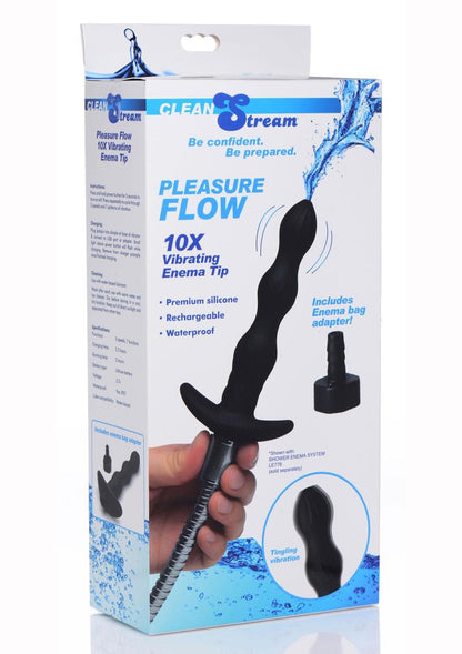 Cleanstream Pleasure Flow 10x Vibrating Enema with Silicone Tip - Black