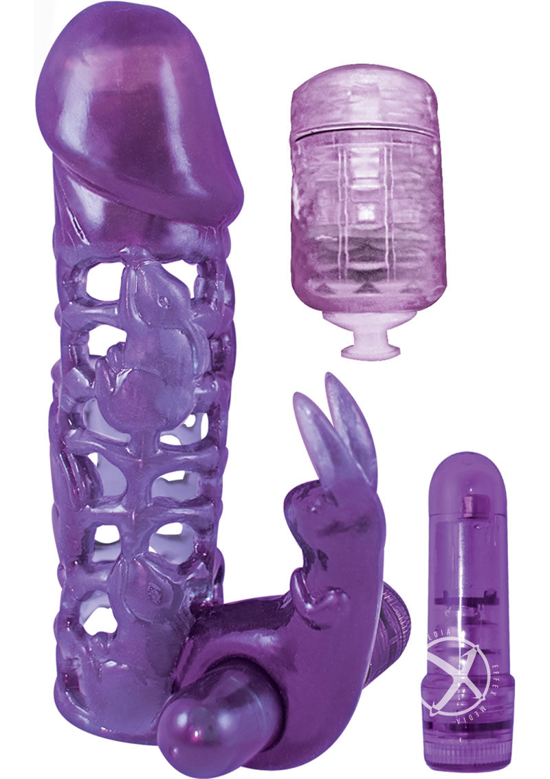 Clit Tickler Penis Extender Vibrating Sleeve - Purple