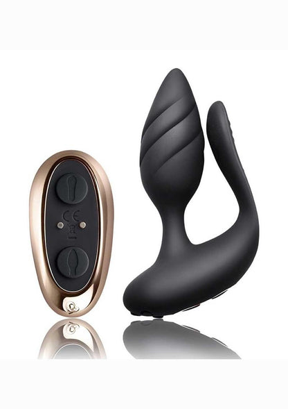 Cocktail Rechargeable Silicone Couples Vibrator with Remote Control - Black/Rose Gold