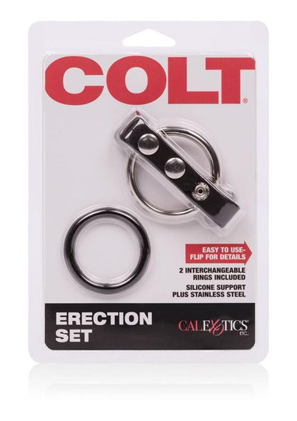 Colt Erection Interchangeable Cock Rings - Black/Silver - 2 Piece Set