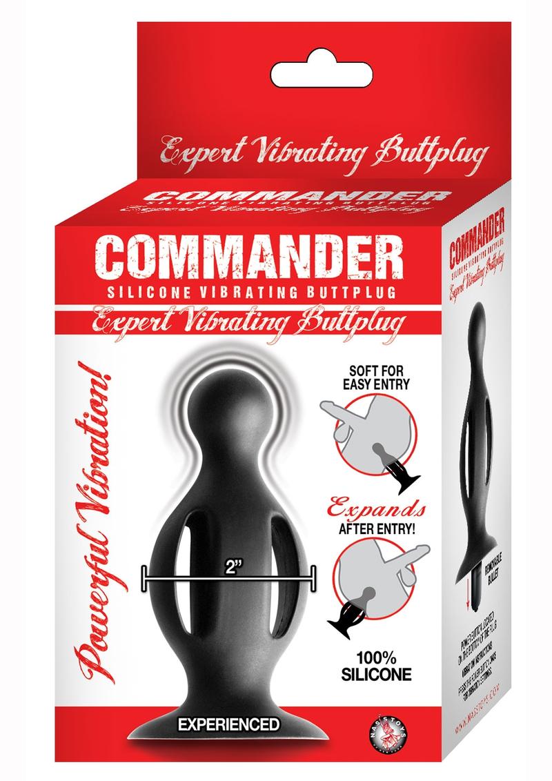 Commander Expert Vibrating Expandable Silicone Butt Plug - Black