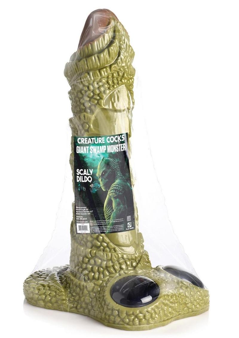 Creature Cocks Giant Swamp Monster Scaly Silicone Dildo - Black/Brown/Green