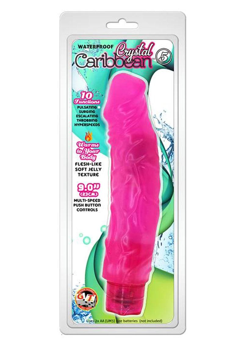 Crystal Caribbean Number 5 Jelly Vibrator - Pink - 9in