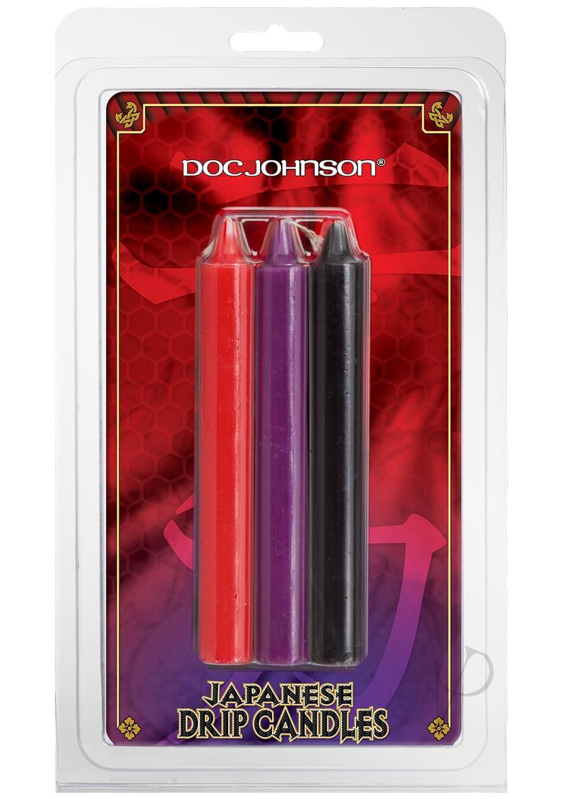 Doc Johnson Japanese Drip Candles - Assorted Colors/Black/Purple/Red - 3 Pack