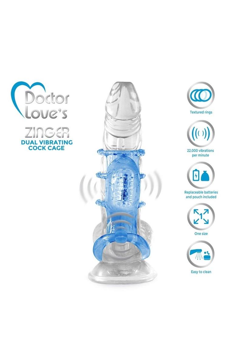 Doctor Love's Zinger Dual Vibrating Cock Cage - Blue