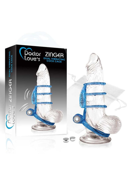 Doctor Love's Zinger Dual Vibrating Cock Cage - Blue