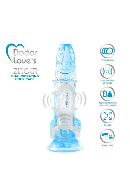 Doctor Love's Zinger Dual Vibrating Cock Cage - Clear