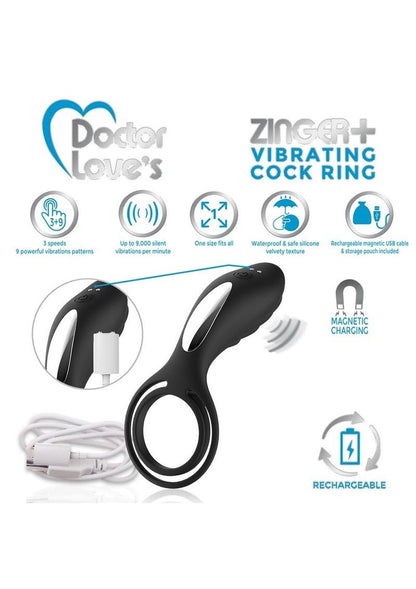 Doctor Love's Zinger Plus Silicone Rechargeable Vibrating Cock Ring with Remote Control