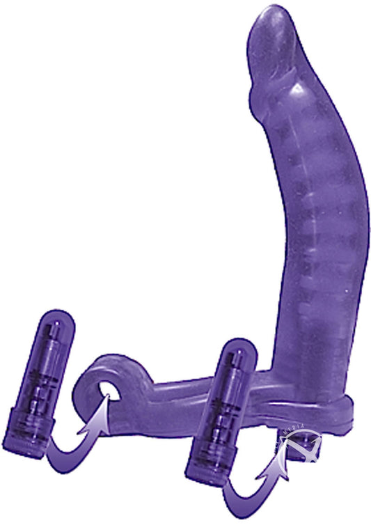 Double Penetrator Ultimate Cock Ring with Vibrating Dildo - Purple