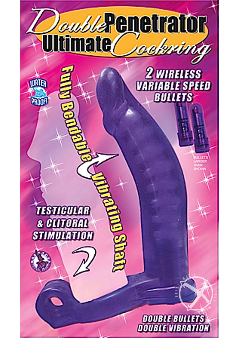 Double Penetrator Ultimate Cock Ring with Vibrating Dildo - Purple