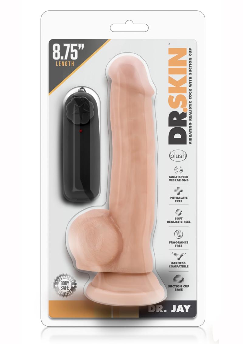 Dr. Skin Dr. Jay Vibrating Dildo with Balls and Remote Control - Vanilla - 8.75in