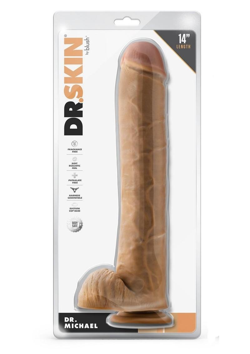 Dr. Skin Dr. Michael Dildo with Balls and Suction Cup - Caramel - 14in