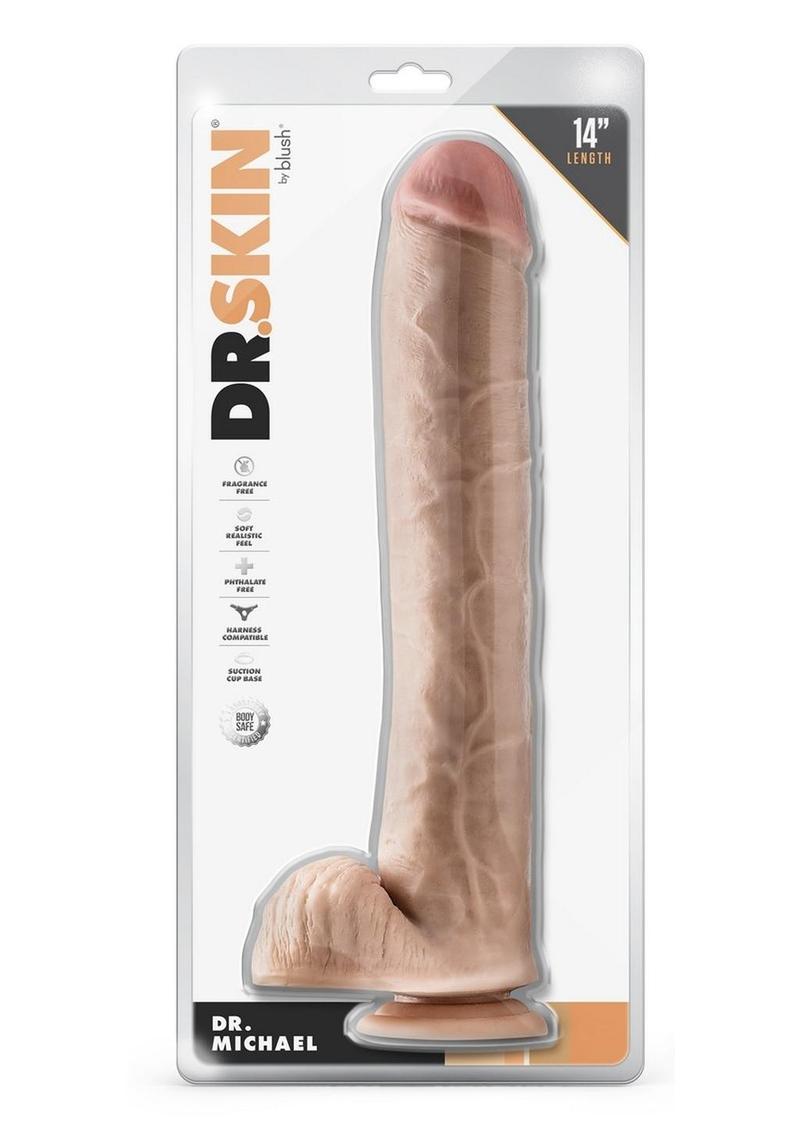 Dr. Skin Dr. Michael Dildo with Balls and Suction Cup - Vanilla - 14in