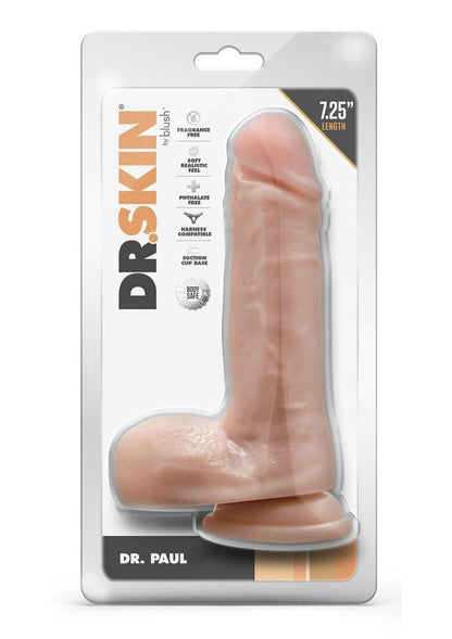 Dr. Skin Dr. Paul Dildo with Balls and Suction Cup - Vanilla - 7.25in