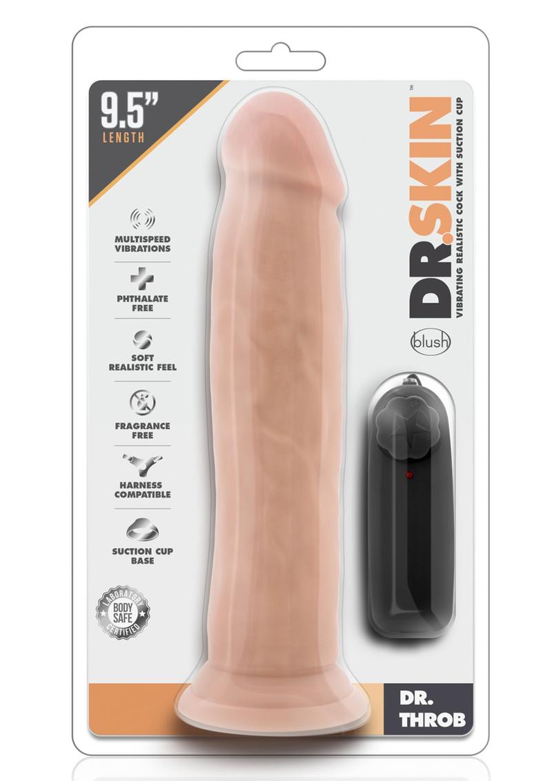 Dr. Skin Dr. Throb Vibrating Dildo with Remote Control - Flesh/Vanilla - 9.5in