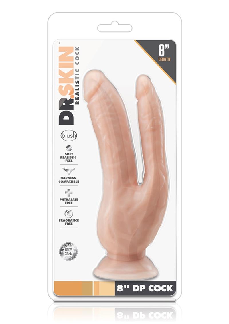 Dr. Skin Dual Penetrating Dildo with Suction Cup - Vanilla - 8in