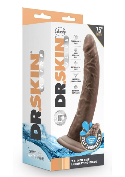 Dr. Skin Glide Self Lubricating Dildo - Chocolate - 7.5in