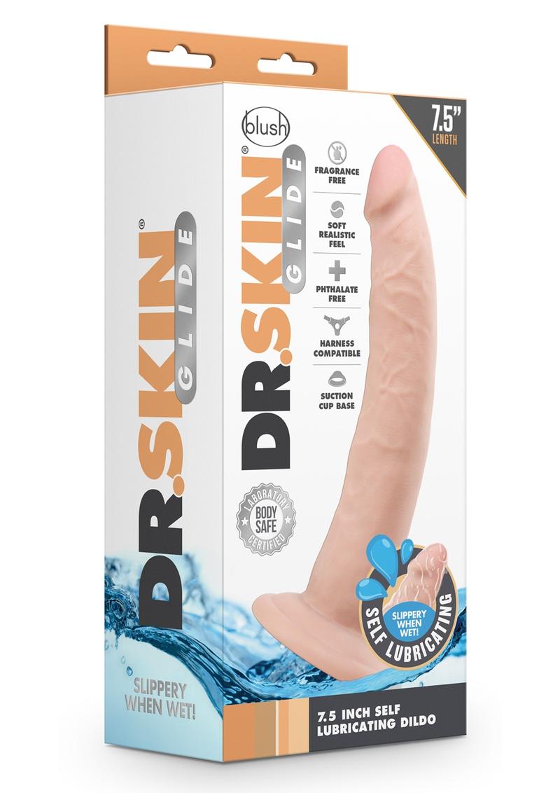 Dr. Skin Glide Self Lubricating Dildo - Vanilla - 7.5in