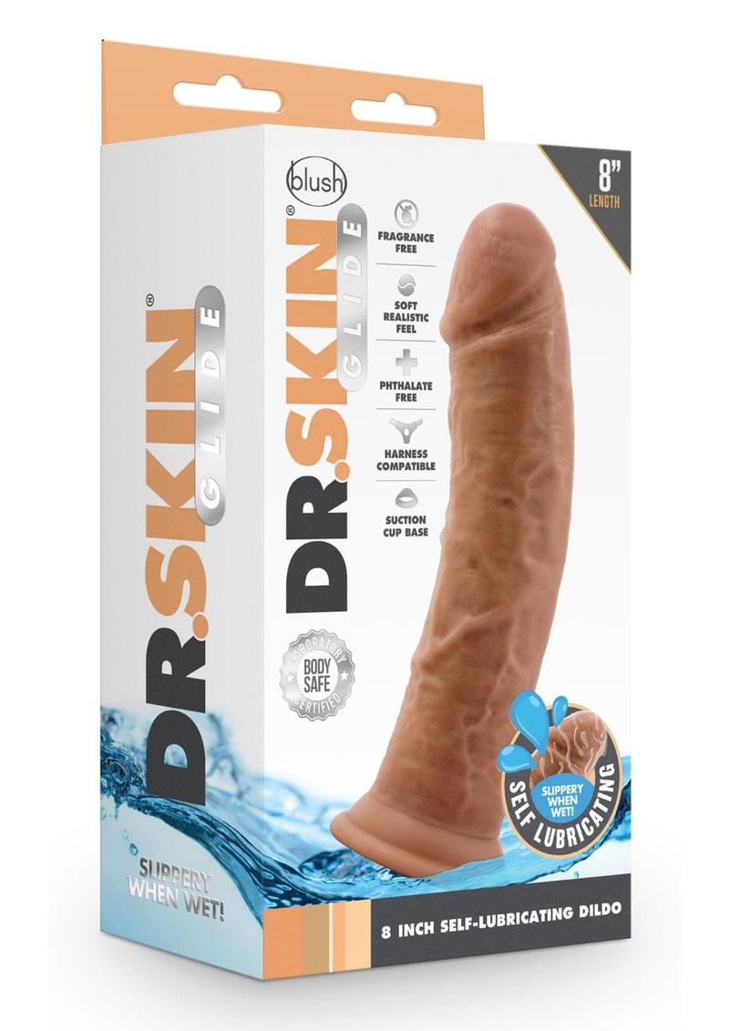 Dr. Skin Glide Self Lubricating Dildo - Caramel/Mocha - 8in