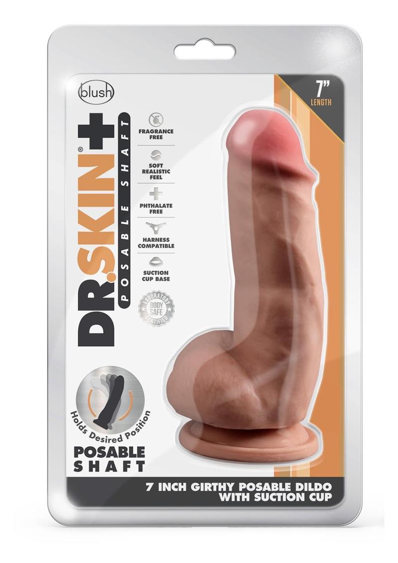 Dr. Skin Plus Girthy Posable Dildo with Balls and Suction Cup - Caramel - 7in